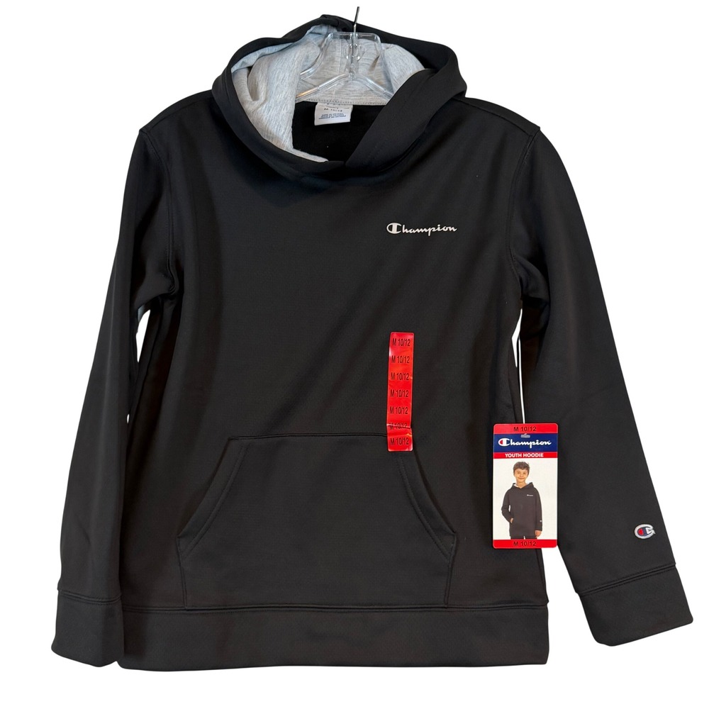 Champion Youth Hoodie Black Pullover Sweatshirt β’Mβ’ 10/12 Layering Athleisure